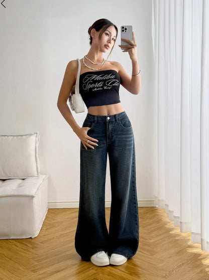 Highwaist Deep Ocean Wash Super Wide Leg Jeans - Fashion Wodrobe