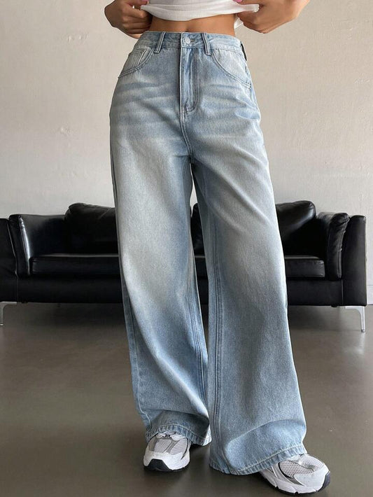 Highwaist Pale Blue Wash Super Wide Leg Jeans - Fashion Wodrobe