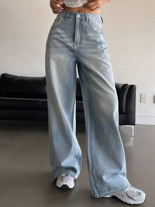 Highwaist Pale Blue Wash Super Wide Leg Jeans - Fashion Wodrobe