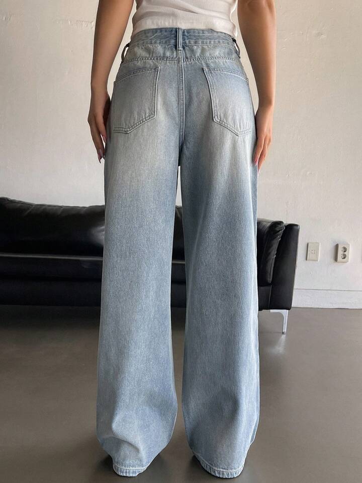 Highwaist Pale Blue Wash Super Wide Leg Jeans - Fashion Wodrobe