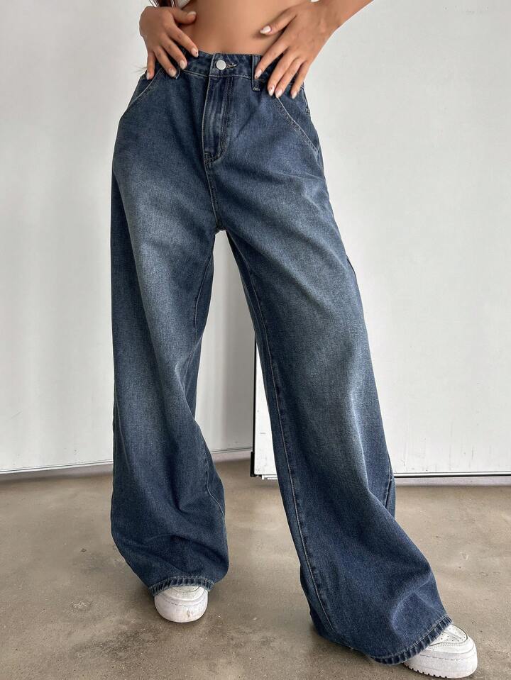 Highwaist Storm Blue Ultra Wide Leg Jeans - Fashion Wodrobe