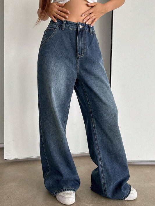 Highwaist Storm Blue Ultra Wide Leg Jeans - Fashion Wodrobe