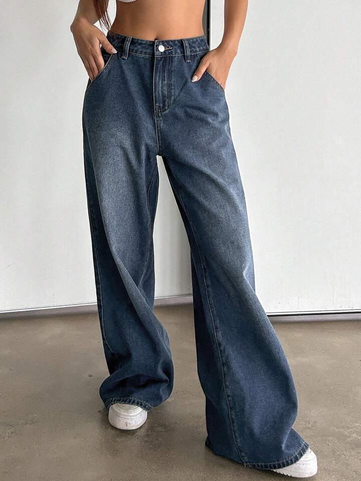 Highwaist Storm Blue Ultra Wide Leg Jeans - Fashion Wodrobe