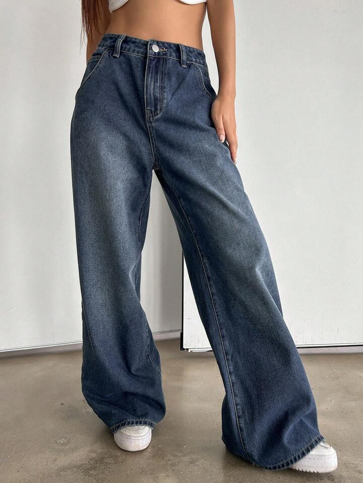 Highwaist Storm Blue Ultra Wide Leg Jeans - Fashion Wodrobe