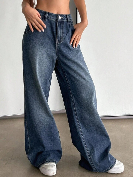 Highwaist Storm Blue Ultra Wide Leg Jeans - Fashion Wodrobe