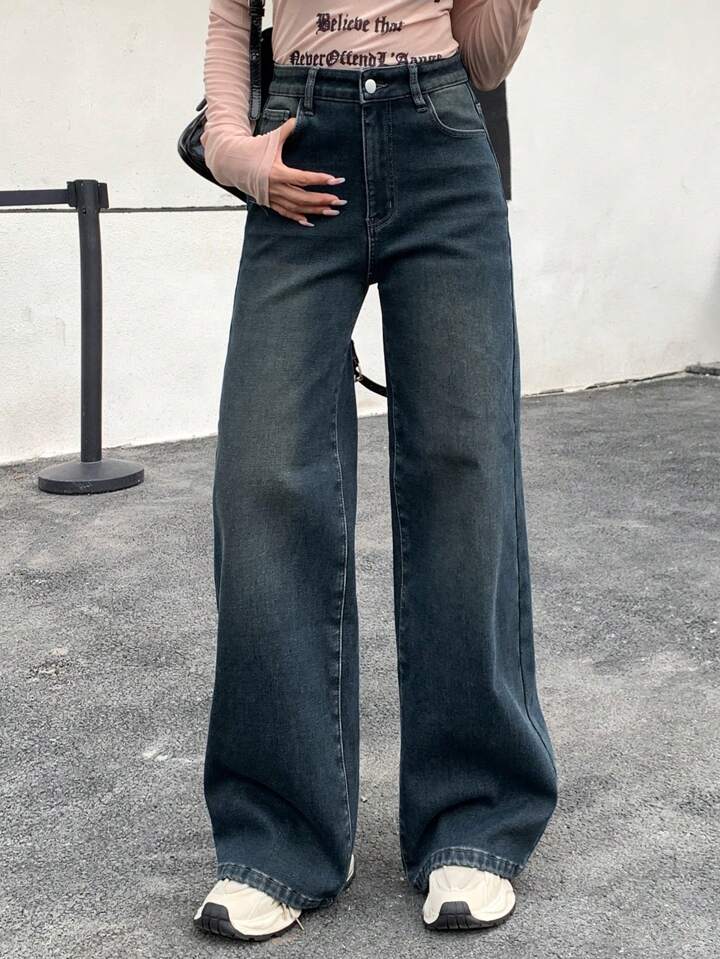 Highwaist Vintage Dark Wash Super Wide Leg Jeans - Fashion Wodrobe