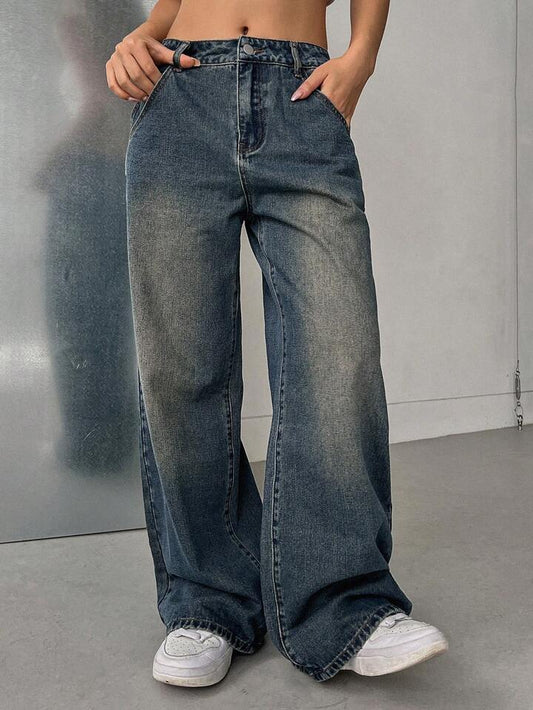 Highwaist Vintage Smoke Blue Ultra Wide Leg Jeans - Fashion Wodrobe