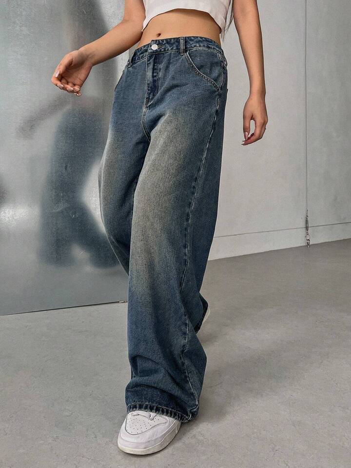 Highwaist Vintage Smoke Blue Ultra Wide Leg Jeans - Fashion Wodrobe
