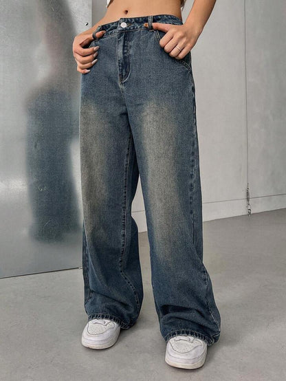 Highwaist Vintage Smoke Blue Ultra Wide Leg Jeans - Fashion Wodrobe