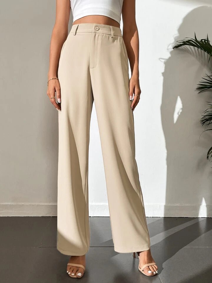 Light Beige Highwaist Wide Leg Korean Pants - Fashion Wodrobe