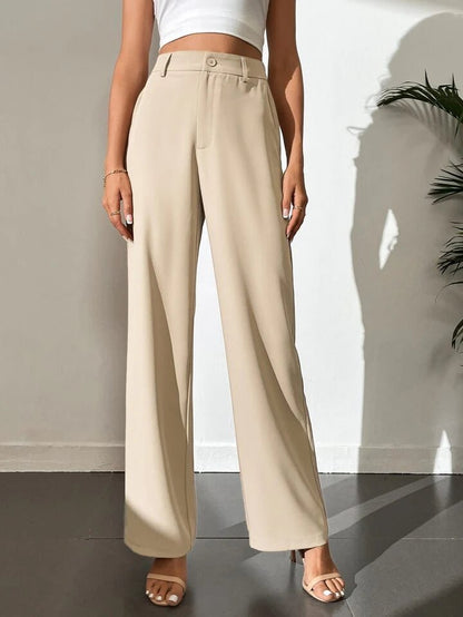 Light Beige Highwaist Wide Leg Korean Pants - Fashion Wodrobe