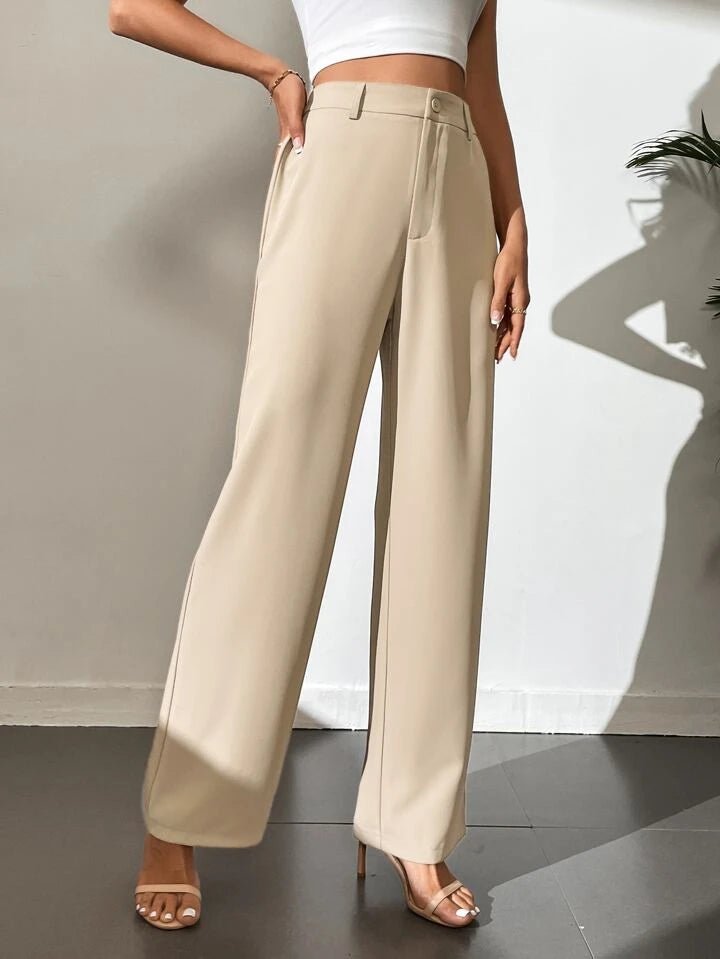 Light Beige Highwaist Wide Leg Korean Pants - Fashion Wodrobe