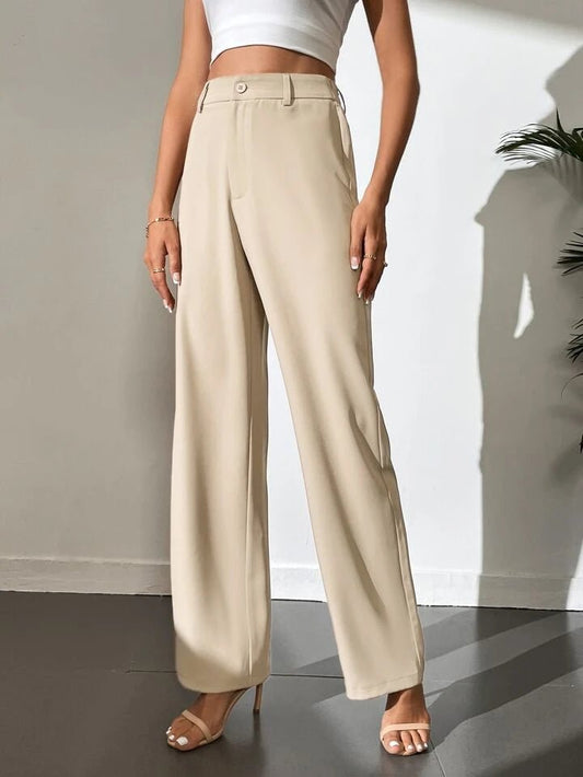 Light Beige Highwaist Wide Leg Korean Pants - Fashion Wodrobe