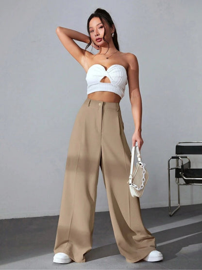 Light Camel Brown Highwaist Wide Leg Korean Pants - Fashion Wodrobe