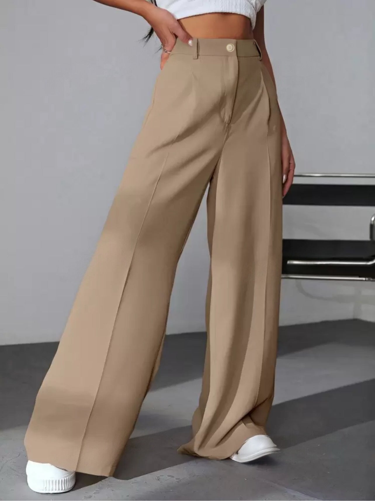 Light Camel Brown Highwaist Wide Leg Korean Pants - Fashion Wodrobe