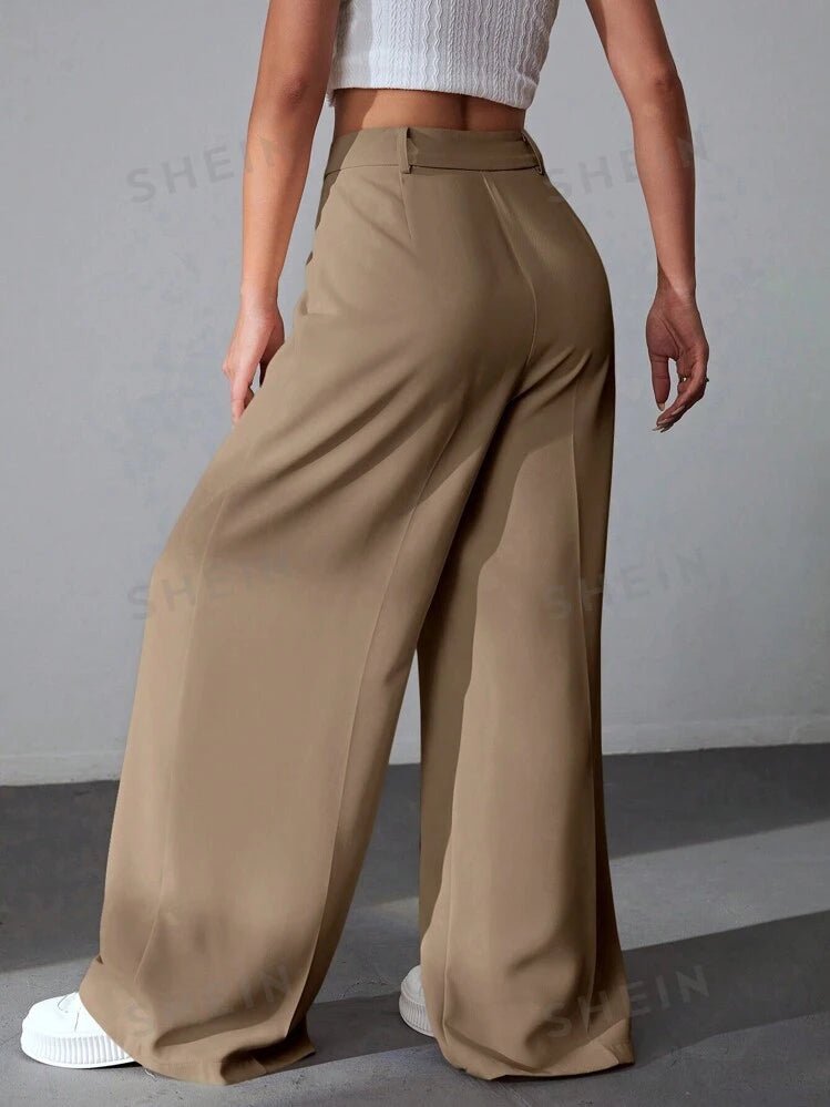 Light Camel Brown Highwaist Wide Leg Korean Pants - Fashion Wodrobe