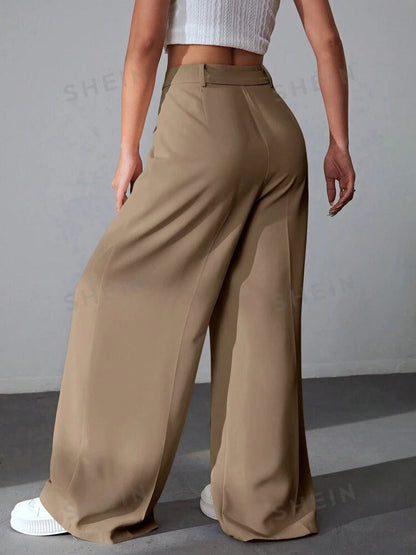Light Camel Brown Highwaist Wide Leg Korean Pants - Fashion Wodrobe