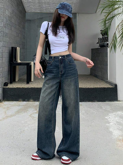 Premium Blue Vintage Wash Super Wide Leg Jeans - Fashion Wodrobe
