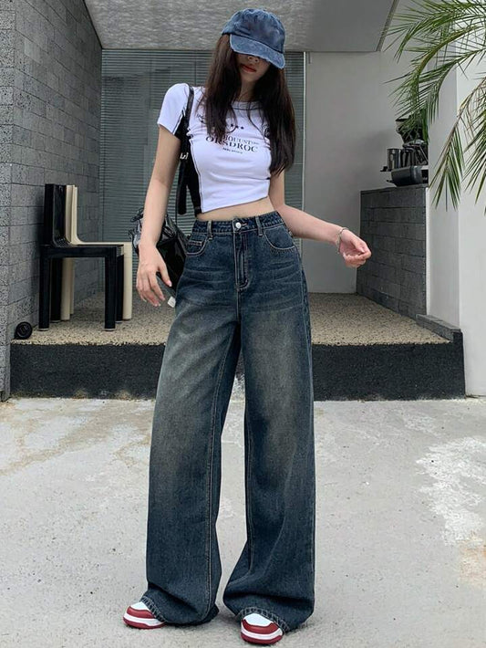 Premium Blue Vintage Wash Super Wide Leg Jeans - Fashion Wodrobe