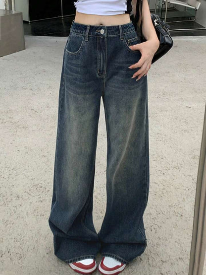 Premium Blue Vintage Wash Super Wide Leg Jeans - Fashion Wodrobe