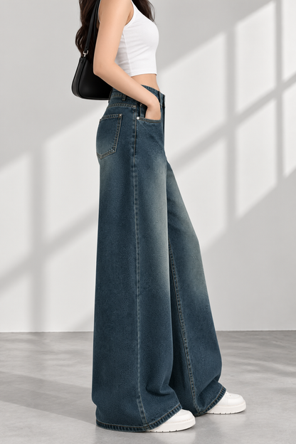 Highwaist Vintage Dark Wash Super Wide Leg Jeans