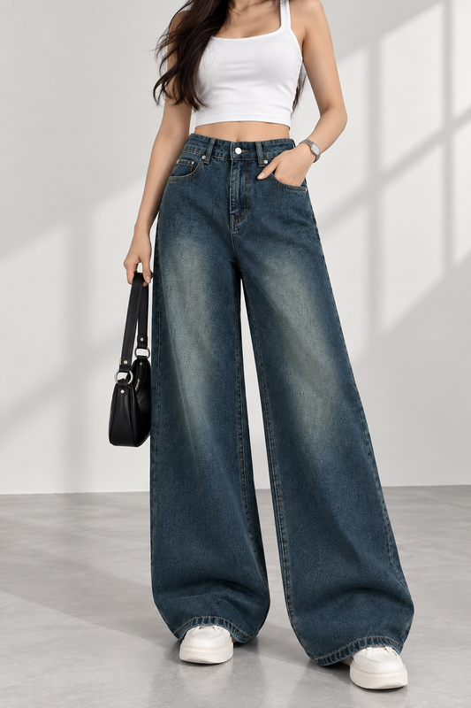 Highwaist Vintage Dark Wash Super Wide Leg Jeans