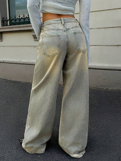 Sea Green Vintage Wash Highwaist Super Wide Leg Jeans - Fashion Wodrobe