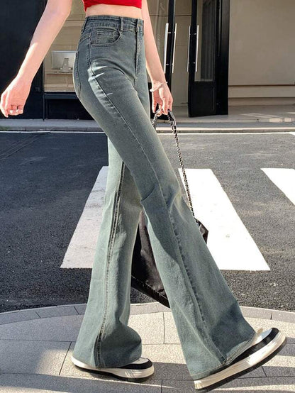 Sea Green Whisker Wash Highwaist Boot Cut Jeans - Fashion Wodrobe