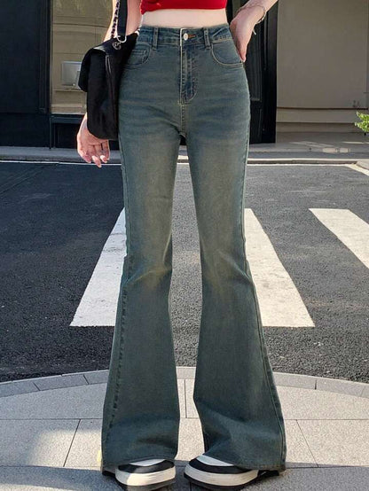 Sea Green Whisker Wash Highwaist Boot Cut Jeans - Fashion Wodrobe