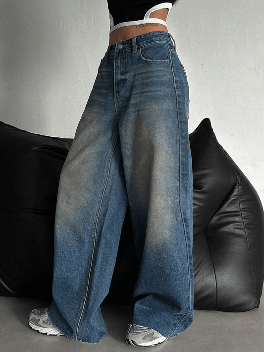 Stale Blue Tinted High Waist Super Wide Leg Jeans - Fashion Wodrobe