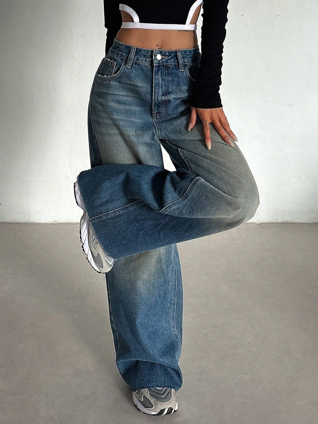Stale Blue Tinted High Waist Super Wide Leg Jeans - Fashion Wodrobe