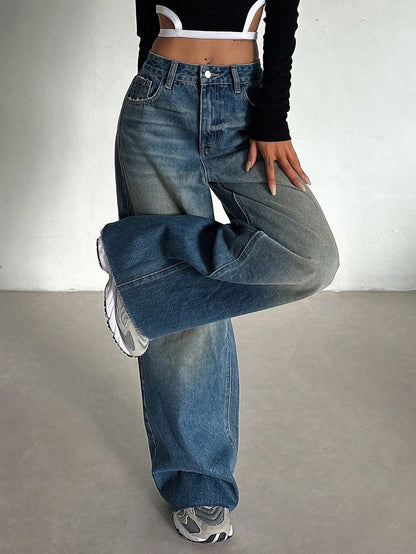 Stale Blue Tinted High Waist Super Wide Leg Jeans - Fashion Wodrobe