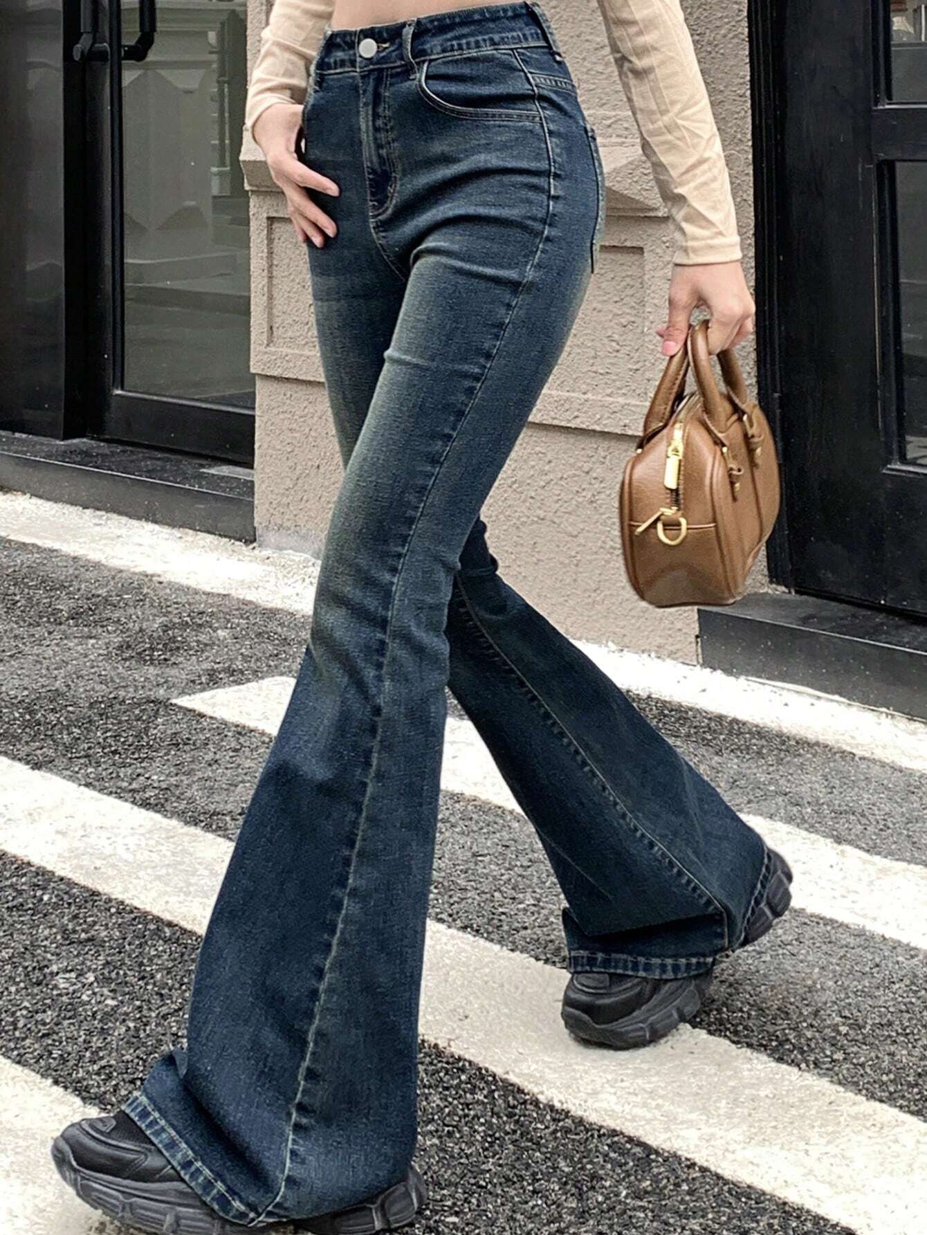 Vintage Whisker Wash High Waist Boot Cut Jeans - Fashion Wodrobe