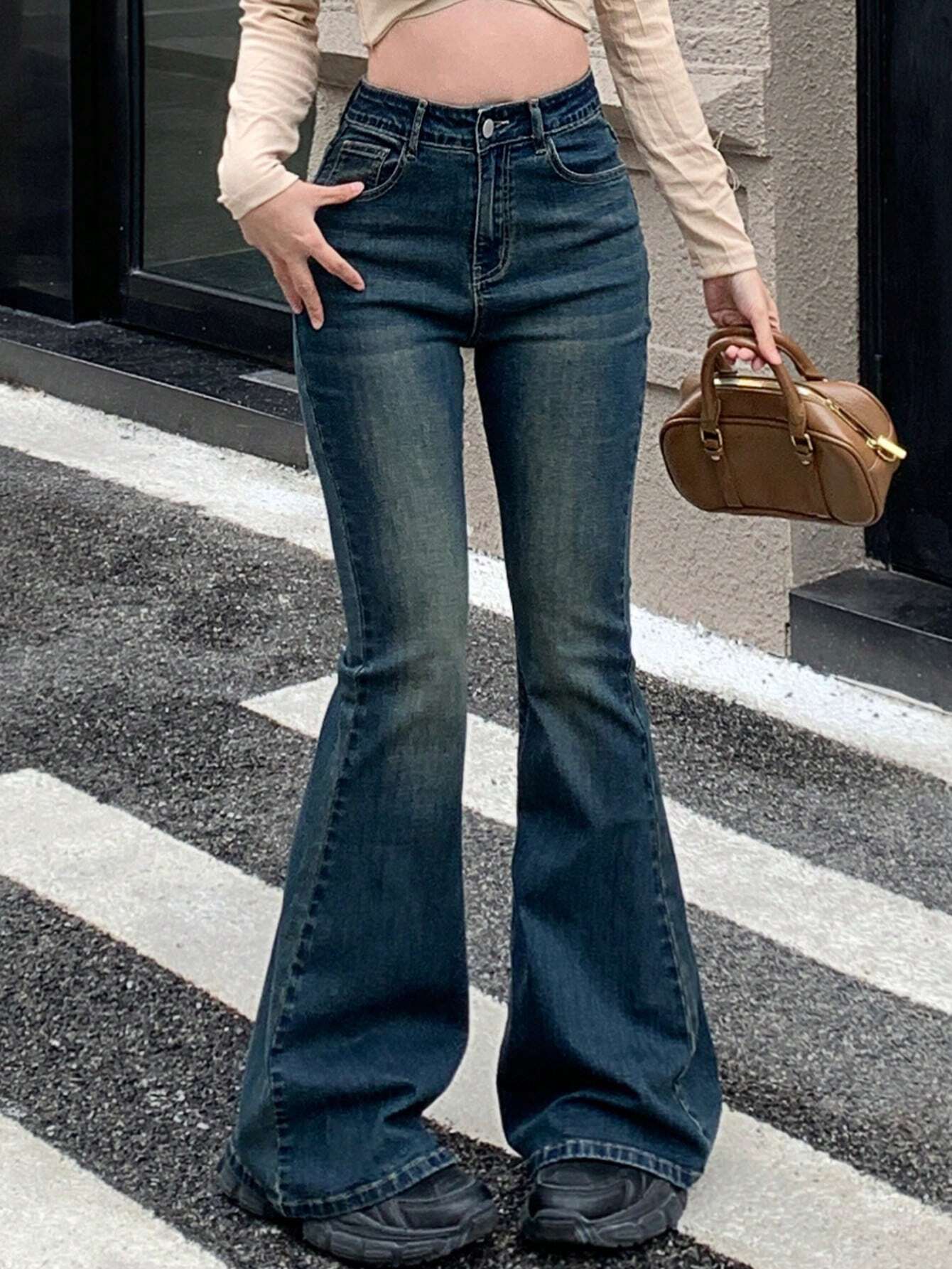 Vintage Whisker Wash High Waist Boot Cut Jeans - Fashion Wodrobe