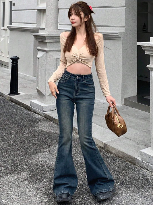 Vintage Whisker Wash High Waist Boot Cut Jeans - Fashion Wodrobe