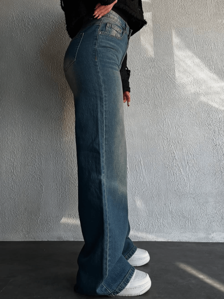 Vintage Whisker Wash High Waist Super Wide Leg Jeans - Fashion Wodrobe