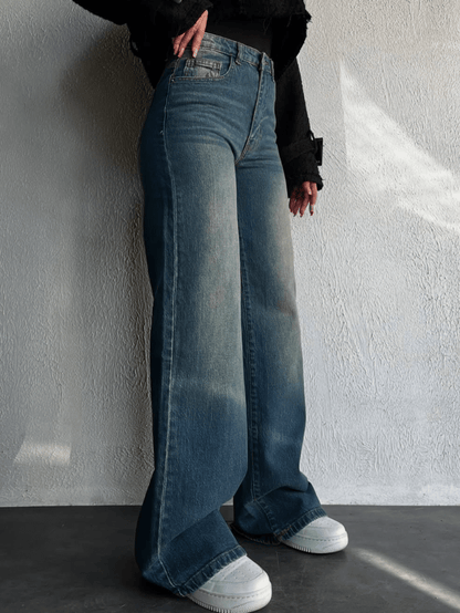 Vintage Whisker Wash High Waist Super Wide Leg Jeans - Fashion Wodrobe