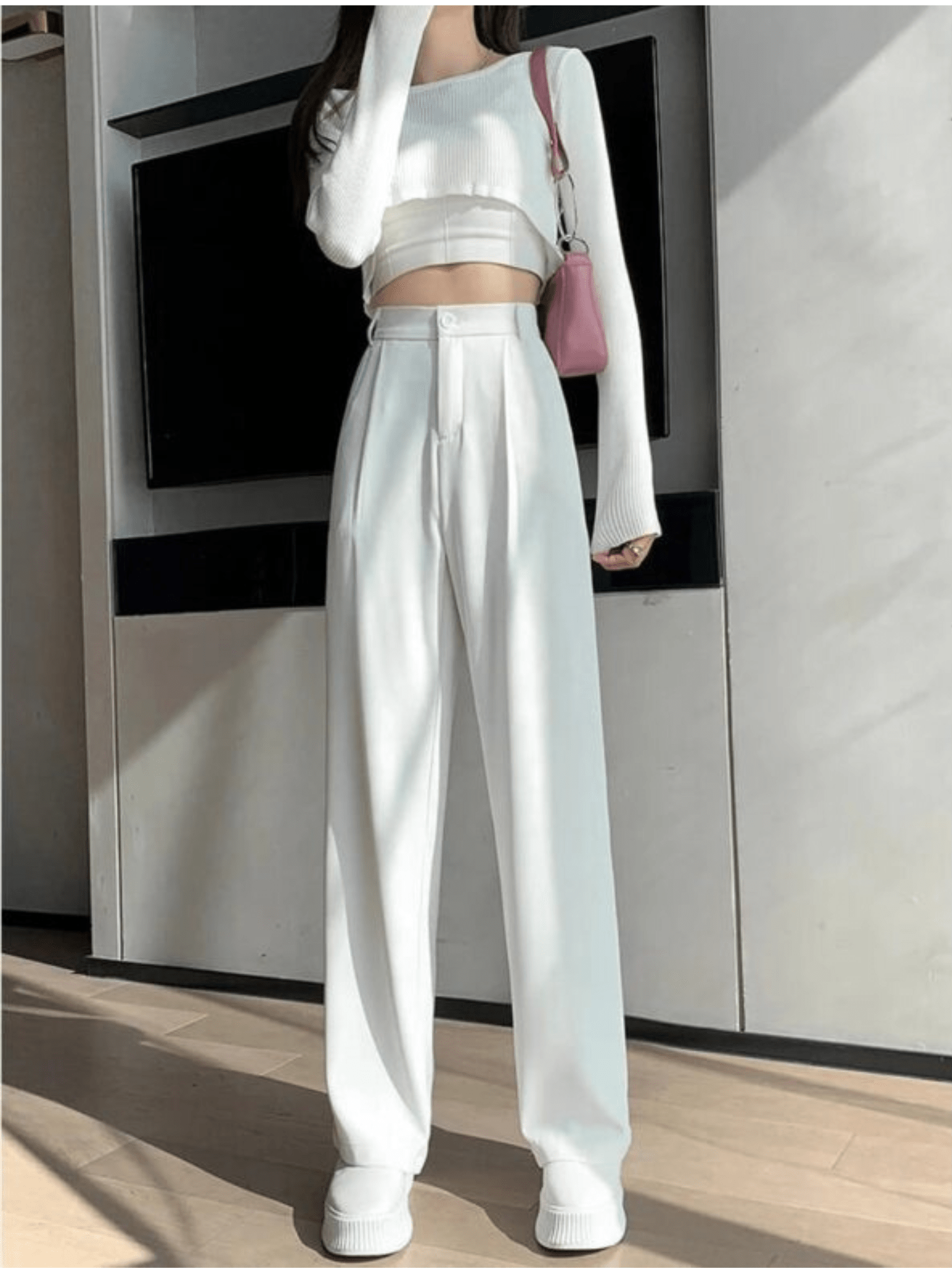 White Highwaist Wide Leg Korean Pants - Fashion Wodrobe