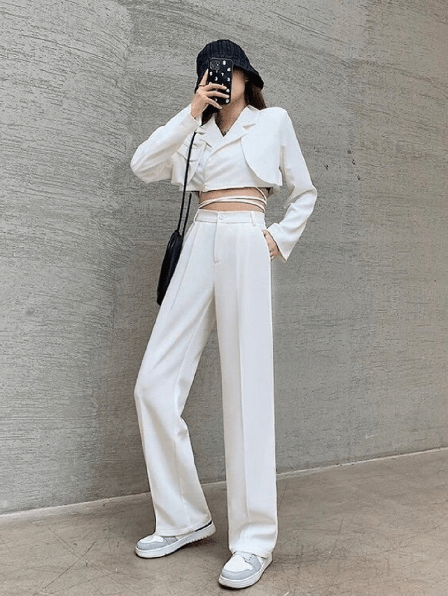 White Highwaist Wide Leg Korean Pants - Fashion Wodrobe
