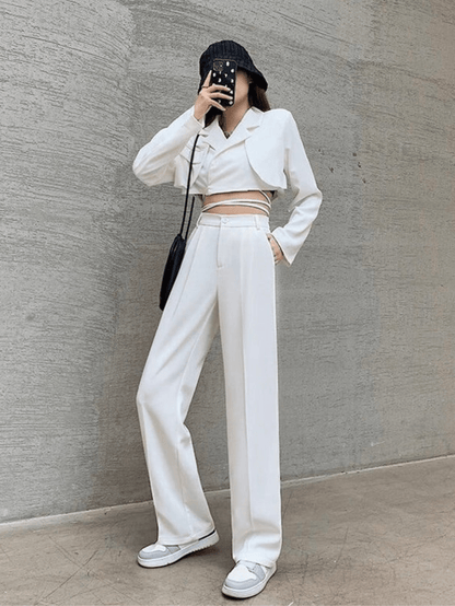 White Highwaist Wide Leg Korean Pants - Fashion Wodrobe