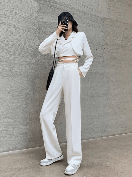 White Highwaist Wide Leg Korean Pants - Fashion Wodrobe
