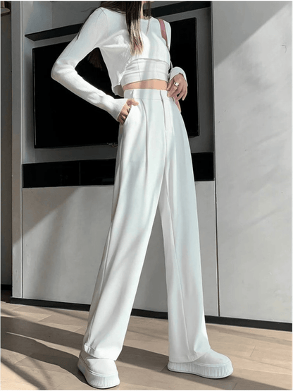 White Highwaist Wide Leg Korean Pants - Fashion Wodrobe